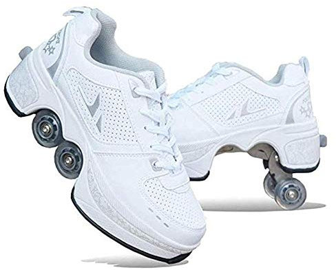 Deform Wheels Skates Rollschuhe Freizeitschuhe Turnschuhe Herren Damen Runaway Vierrad-Skates,White-38