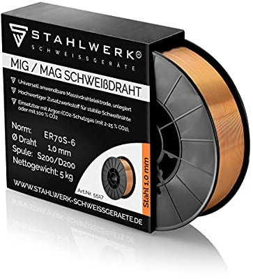 Fil à souder STAHLWERK MIG MAG Ø 1,0 mm acier SG2 ER70S-6 sur rouleau de 5 kg S200/D200 avec mandrin de 50 mm universel