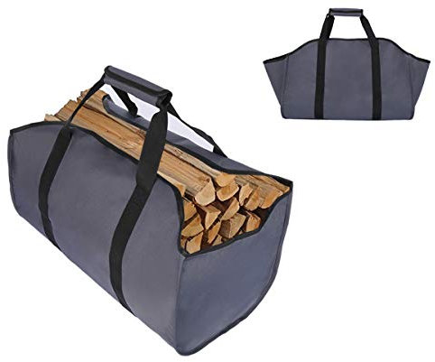 TESSLOVE Firewood Log Carrier Tote Bag,Canvas Firewood Holder，Extra Large Durable，Best for Fireplaces,Wood Stoves,Firewood,Logs, Camping,Landscaping (L, GRAY)