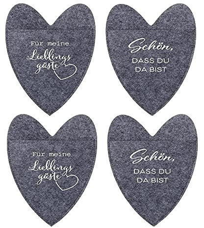 12 Stück GRAU Bestecktaschen Herz Filz 2 Sprüche