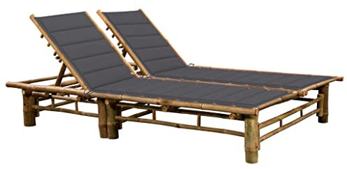 vidaXL Sonnenliege 2-Personen mit Auflagen Gartenliege Doppelliege Gartenmöbel Liege Relaxliege Liegestuhl Strandliege Freizeitliege Bambus
