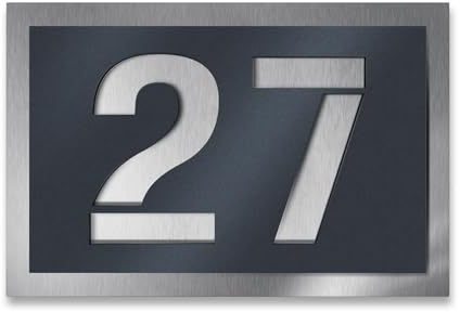 Metzler numéro de maison anthracite (RAL 7016) en inox, 16 x 11 cm, gravé avec soin, design relief, inox robuste, adapté aux extérieurs – Fabriqué en Allemagne