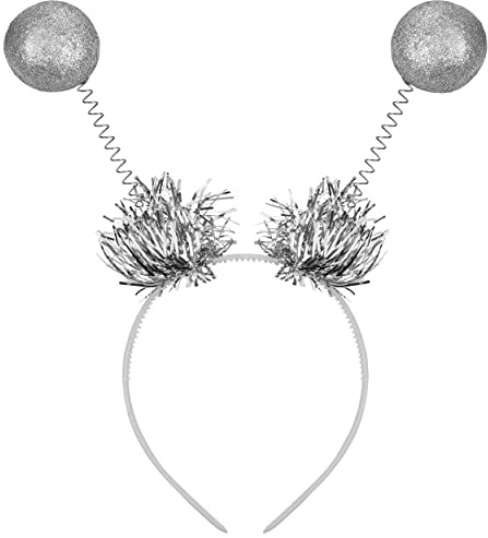 Balinco Alien Haarband Silber mit 2 runden Kugeln & Glitzereffekt | Haarreifen | Disco Queen Headband | Haarschmuck | Stirnband | Headwear | Karneval Fasching Halloween Party Kostüm für Damen & Herren