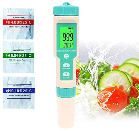 OPSLEA PH-Mètre, 7 En 1 Salinité/PH/SG/TDS/EC/ORP/Tempmètre, Testeur De Moniteur De Qualité De L'eau Pour Piscines, Culture Hydroponique, Eau Potable, Aquariums