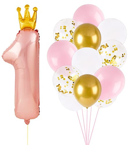 15 Pcs 1. Geburtstag Deko für Mädchen Luftballon Zahl 1 Rosagold Folienballon 14 pcs Latex Ballons Rosa Weiß Gold Konfetti Erster Geburtstag Party Dekoration Geburtstagsdeko (Rosa)