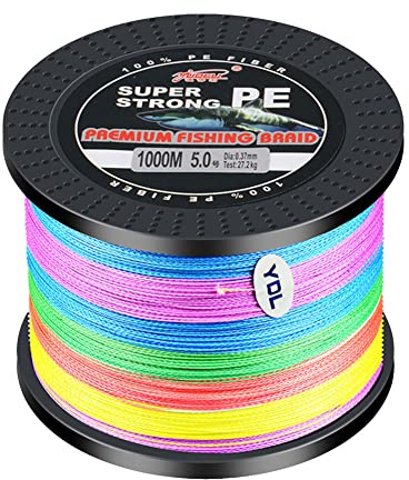 L SERVER Geflochtene Angelschnur 1000m 4 Geflochtene Angelschnur PE Bissfeste Meeresangelschnur Ködern Angelschnur 4.8-45kg, Bunt, 1.2 (0.18mm/9.0kg)