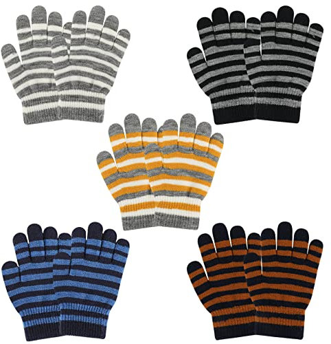 QKURT 5 Paar Kinder Winter Zauberhandschuhe, dehnbare warme Kinder Handschuhe Unisex Strickhandschuhe warme Vollfinger Fäustlinge für Mädchen und Jungen im Alter von 6 bis 12 Jahren