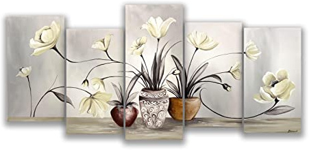 DIAMOND HOME Quadro Acrilico moderno soggiorno 5 pezzi 190x90 cm | Canvas grandi dimensioni con telaio in abete | Capezzale moderno camera da letto SET GROWING FLOWERS