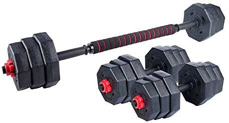 Umbro Hanteln Set 19-Teilig - Kurzhanteln und Langhantel – Verstellbare Hanteln für Verschiedende Übungen - Gewichte von 1.25 KG, 1.5KG und 2KG - Kunststoff - Schwarz/Rot