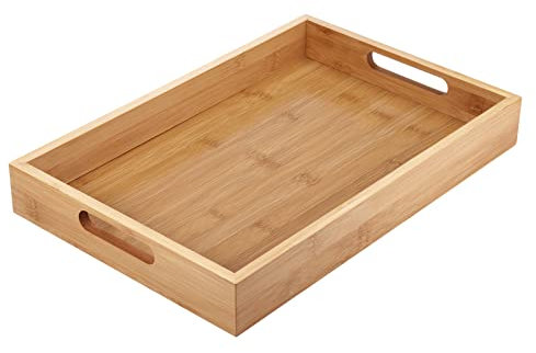Fentar Wooden Tray, Bamboo Trays with Handles, Rectangular Trays for Food Serving, Food Dinner Breakfast Tray for Eating, Rustic Wooden Serving Board for Tea Coffee Snack (38 x 25 x 5cm)