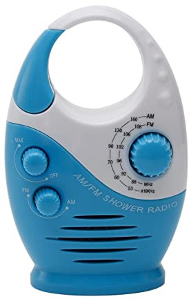 Jiakalamo Shower Radio, Splash-Proof AM/FM Portable Waterproof Hanging Radio with Top Handle (White and Blue)