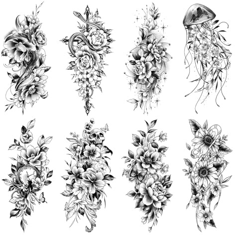 Temporäre Realistisch Tattoos Frauen Set, Blume Arm Tattoo | Aufkleber, Beine Päonie Rose Fake Tattoo, Wasserdicht, 3D Pfingstrose Tattoo, schlangen Damen Skizzieren Klebetattoos