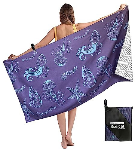 Mikrofaser Strandtuch, Strandtuch Sandfrei Groß 80x160cm, Strandhandtuch Damen, Mikrofaser Handtuch, Schnell Trocknende Und Leichte, Microfaser Handtücher Für Schwimmbad Strand Camping (Qualle)