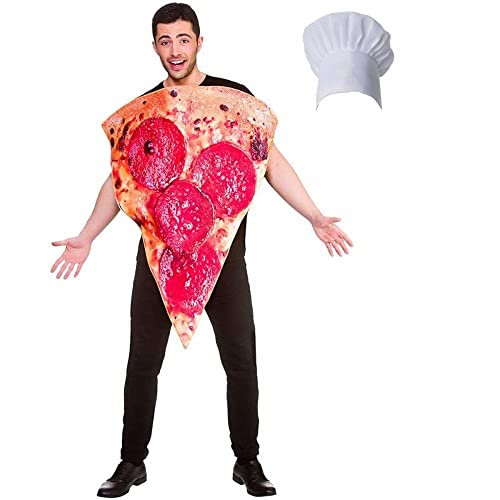Funny Pepperoni Pizza Slice Costume + Chef Hat : Adult Italian Food Italy Theme Fancy Dress