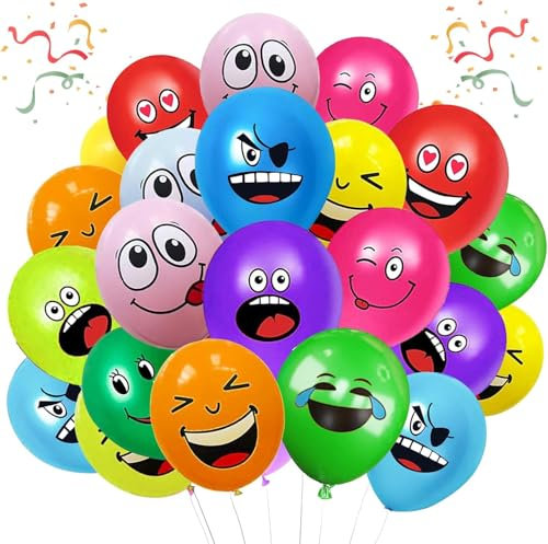 Série Émotion Ballons Latex - 100 Ballons 12 Pouces Smiley Fête, Emoticones Amusant, Visage Souriant, Enfant Anniversaire Cérémonie