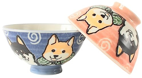 Mino Ware Reisschale, japanische Keramik, Shibaken, hergestellt in Japan, Blau/Rosa, 2 Stück MIG011