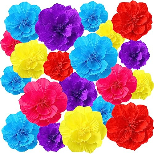 Hsei 19 Pcs Mexican Crepe Paper Flowers Decoration, Cinco De Mayo Party Mexican Fiesta Tissue Flower for Taco Tuesday Event Fiesta Party Supplies, 12 10 8 Inch(Vivid Color)
