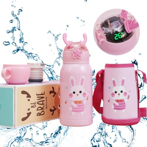 Kids Water Bottle Flask for Hot Drink and Cold Drink - Double Walled Stainless Steel Water Bottle with Touch Screen Temperature Display - Vacuum Insulated Water Bottle 500ml for Milk, Tea, Juice