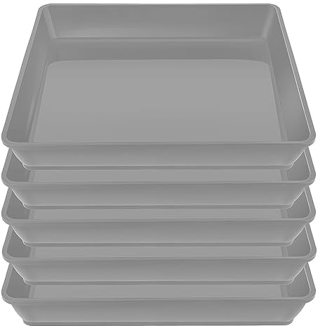 Indoor Plant Tray Outdoor Square Plant Pot Saucers Plastic Set 5 Durable Waterproof Flower Pot Trays for Plants Drainage Pots Planter Soil Spill Catcher Recycled Grey 12Inch