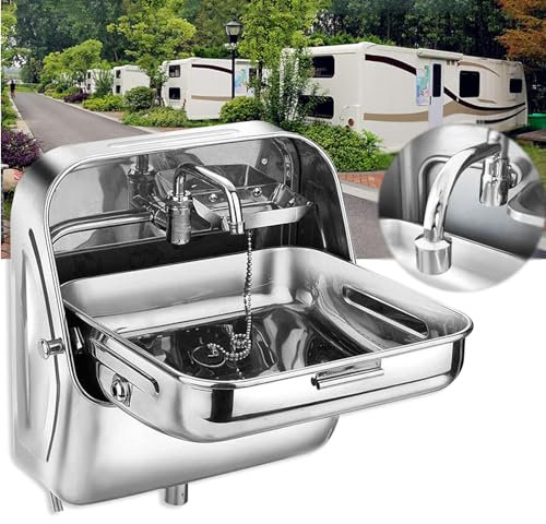 Miuxe Edelstahl-Waschbecken Für Den Außenbereich Für Wohnmobile Und Wohnwagen Mit Kaltwasserhahn, Handwaschbecken Für Wohnmobile, Boote, Wohnwagen, Vans, Wandmontage, Kleines Badezimmerwaschbecken