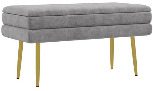 HOMCOM Panca Fondo Letto con Spazio Portaoggetti a Scomparsa, Panca Imbottita in Acciaio e Poliestere, 79.5x37.5x43 cm, Grigia