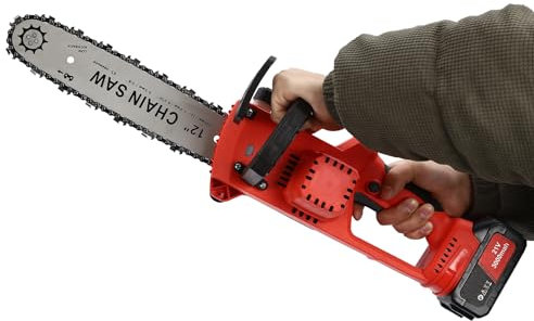 Mini Chainsaw 12 Inch, Cordless Chainsaw Brushless with 1 Battery 3000mAh,1*Carrying Case,Electric Chainsaw for Tree Branches and Garden Cutting,Wood Cutting, Branch Trimming,Red