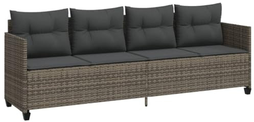 vidaXL Sonnenliege mit Kissen Grau Poly Rattan