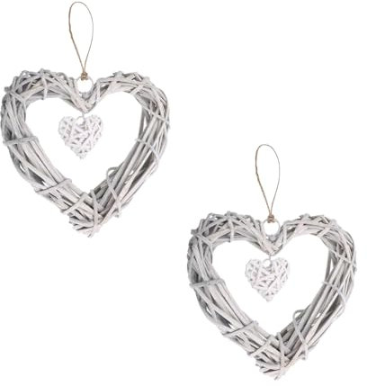 Niaciswe Cœur Décoratifs en Rotin Suspendu 2 Pièces Rotin Suspendu de Cœur Forme Couronne en Osier en Forme de Cœur Forme Couronne en Rotin Cœur Objets Décoratifs en Forme de Cœur pour Fête, Mariage