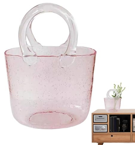 Vase Für Blumen Einzigartige Handtasche Vase, Glas Handtasche Vase Mit Blase Und Griffen Für Blumen, Sprudelte Klare Glas Geldbeutel Dekorative Wasserpflanze, Glasvase Für Herzstück, Blumenarrangemen
