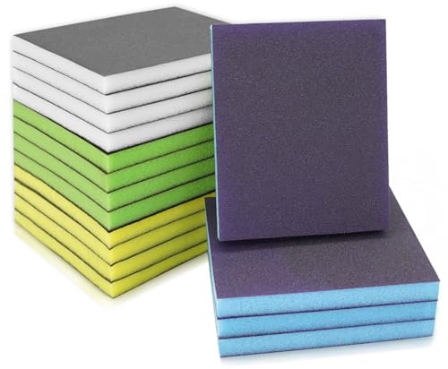 TayBong Sanding Sponges Set of 16, 100 x 120 mm, Grit 240-800, Flexible Wet/Dry Sandpaper, Hand Sanding Blocks for Wood, Crafts, Drywall, Metal, Car Body and Ceramics