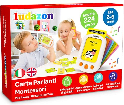 Carte Parlanti Montessori Italiano-Inglese, 224 Vocaboli e 18 Temi Educativi, Il Miglior Giocattolo per Imparare nuove parole in modo Divertente, Idea Regalo 2-6 Anni, Guarda il Video