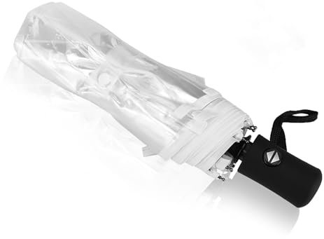 Fuerdich Parapluie Transparent Pliable avec Ouverture et Fermeture Automatiques, Parapluie Transparent Parapluie Automatique à Trois Volets Parapluie de Mode Portable