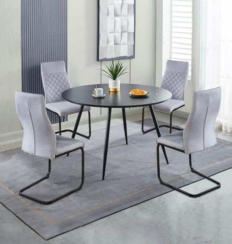 Hallowood Furniture Cullompton Black Round Dining Table and Chairs Set 4
