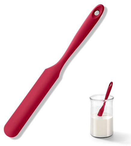 U-Taste Silicone Jar Spatula: 315℃ Heat Resistant Flexible Rubber Jar Scraper with Long and Slim Handle for Scraping Sauces Batters, Stirring Sourdough Starters, Fits for Small Containers (Red) | Flexible Rubber Thin Sourdough Scraper with Long and Slim Handle for Scraping Sauces Batters, Stirring Starters, Containers