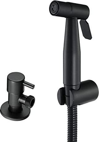 Wasserhähne Handsprüher-Set, schwarzer Toilettenhahn, wandmontiertes Edelstahl-Badezimmer-Stoffwindel-Sprühset, Spritzpistolen-Set mit Eckventil(Spray Gun Set With Angle Valve)