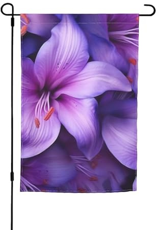 Bandera de jardín de flores de lirio púrpura, banderas de jardín de primavera, bandera de jardín del día de San Patricio, decoración al aire libre, bandera de fibra de poliéster de 12.0 x 18.0 in