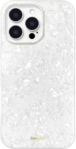 SCORPIFY für iPhone 16 Pro Max hülle mit weißem Perlen Design [kompatibel mit Magnetic], süße, transparente, magnetische Telefonabdeckung mit Perlmutt Muschel Muster für Frauen, Mädchen und Männer