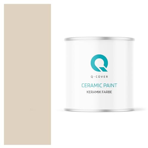 Q-COVER Keramik Farbe 2L (ca.14m²) Hellbeige Wandfarbe Innenfarbe Abwaschbar Klasse 1 Mattfarbe Deckenfarbe Scheuerfest Küche Bad Treppen Ceramic Hohe Deckkfraft