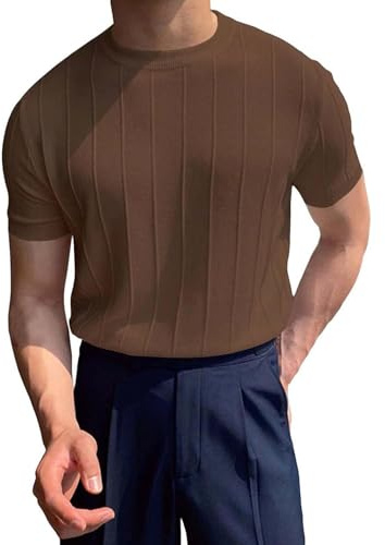 PODOLIXIA Jersey de verano de manga corta para hombre, cuello redondo, manga corta, punto fino, sudadera, hombre, verano, prendas de punto