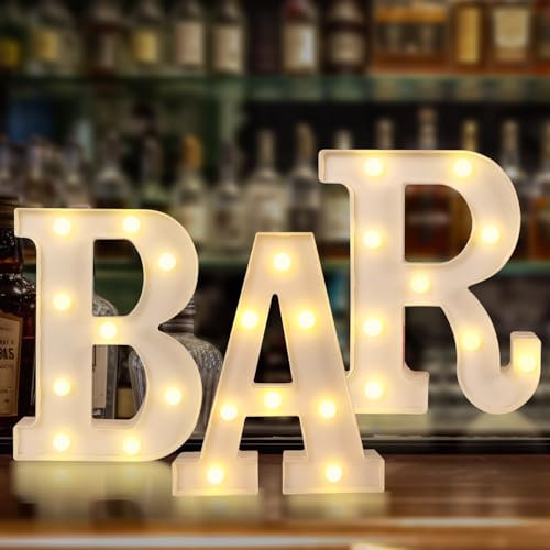Insegna Luminosa Bar, Lettera Lampada Neon LED Marquee, Luci Segni Illuminati per Pub, Decorazione Da Parete