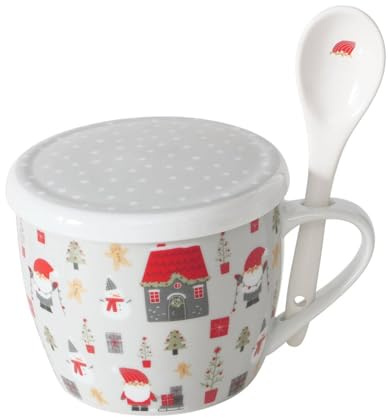 Boltze Home Weihnachtstasse Jumbo mit Deckel und Löffel Monti, 600 ml, Muster:Muster 1