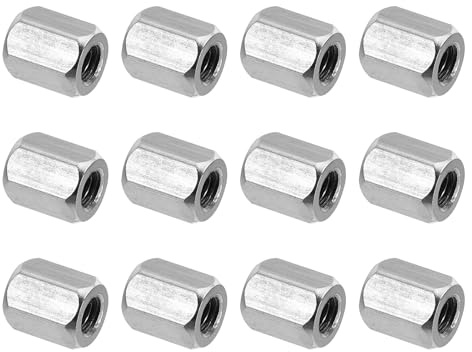 PATIKIL M5x0.8mm Edelstahl Sechskant-Kupplungsmuttern, 12 Stück 10mm (0,4) lang Grobgewinde Stabkupplungsmutter Verbindungselemente Verbindungsmutter Gewindehülse Langmutter