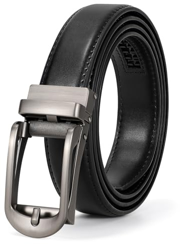 JASGOOD Mens Ratchet Leather Belt Men Casual Dress Belt Automatic Adjustable Click Belts with Slide Buckle，Black