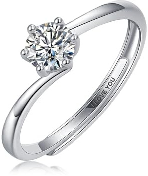Hoisy Anelli Donna Argento 925 Anello Fidanzamento Solitario 𝐈 𝐋𝐎𝐕𝐄 𝐘𝐎𝐔 Anello Moissanite Donna Regolabile