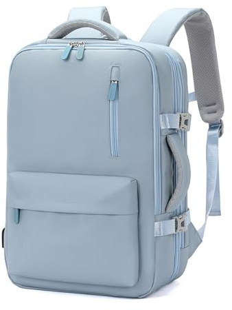 FANDARE Laptop ryggsäck herr handväska 30–40 l reseryggsäck dam skolryggsäck utbyggbart handbagage flygplan företag arbete skolväskor för arbete resor weekend dagsryggsäck dagryggsäck, blå, L