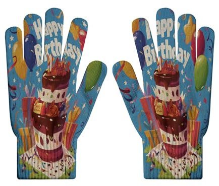 SMBHIAON Strickhandschuhe für Damen mit Touchscreen, bunte Luftballons, warme Strickhandschuhe für den Winter, Thermo-Touchscreen-Handschuhe mit Cartoon-Kuchen für Damen zum Autofahren im Freien