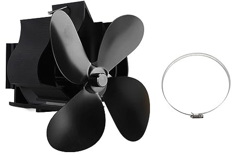 Gavigain Wall Mounted 4 Blade Heat Powered Stove Fan Self Generating for Fireplace Home, Lightweight Aluminum Alloy (Black)
