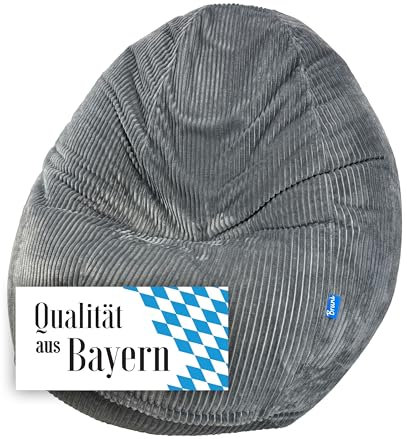 Bruni Classico Cord L in Grau - XXL-Sitzsack für drinnen mit Füllung, Indoor-Sitzsack aus Deutschland