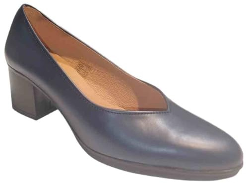 ARIADNA SÁNCHEZ Zapatos de Salón Mujer BELONA, Cómodos 24 Horas para Azafatas, Trabaio. Calzado de Piel Fabricado en España Tacón Medio (Azul, Sistema Tallas Calzado EU, Adulto, Números, Ancho, 39)