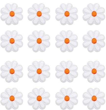 QUARKZMAN 36 Stück Blume Patches zum Aufbügeln, Florale Bestickte Aufnäher zum Aufbügeln, Flicken zum Aufbügeln für Hut Jeans Kleidung Rucksäcke DIY-Zubehör (Weiß)